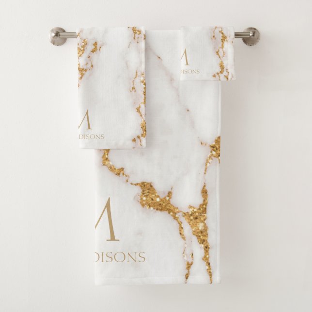 Modern Marble Glitzer Monogram Gold ID816 Badhandtuch Set (Insitu)
