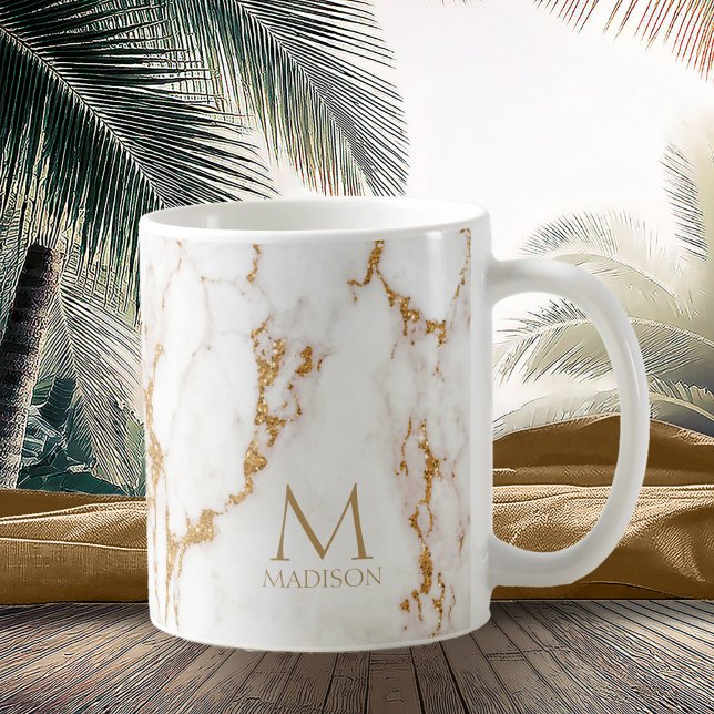 Modern Marble Glitzer Monogram Gold ID816 Kaffeetasse (Von Creator hochgeladen)