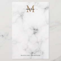 Modern Marble Gold Girly Script Monogram