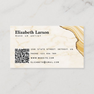 Modern Marble Gold Glitzer QR Salon Makeup Visitenkarte