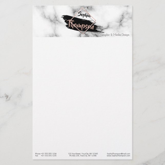 Modern Marble Paint Stroke Glitzer Name Briefpapier (Vorderseite)