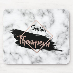 Modern Marble Paint Stroke Glitzer Name Mousepad