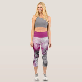 Modern Marble Pink and Grey Abstract  Capri Leggings