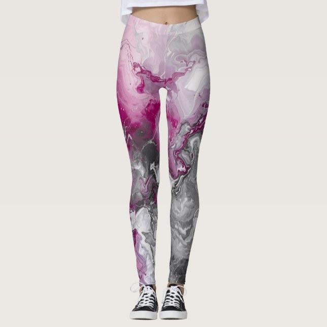 Modern Marble Pink and Grey Abstract Leggings (Vorderseite)