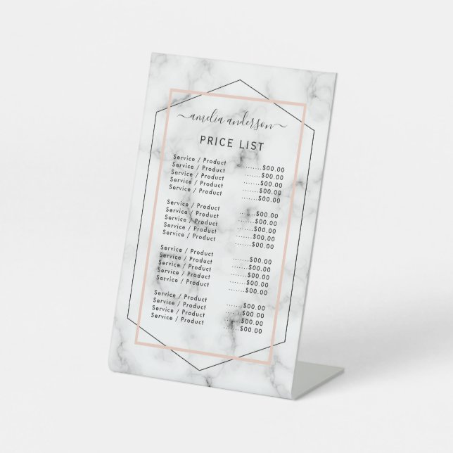 Modern Marble Price List Menü Pedestal Sign Sockelschild (Vorderseite)