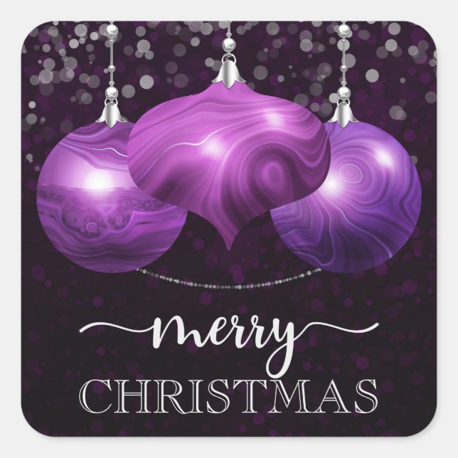 Modern Marble Purple Christmas Ornament Quadratischer Aufkleber (Vorderseite)