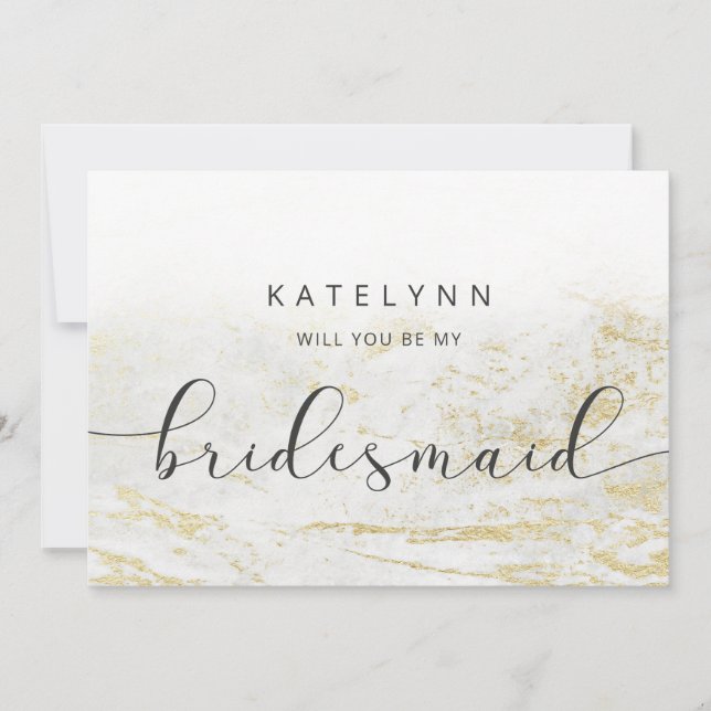 Modern Marbour White Bridesmaid Vorschlag Card (Vorderseite)