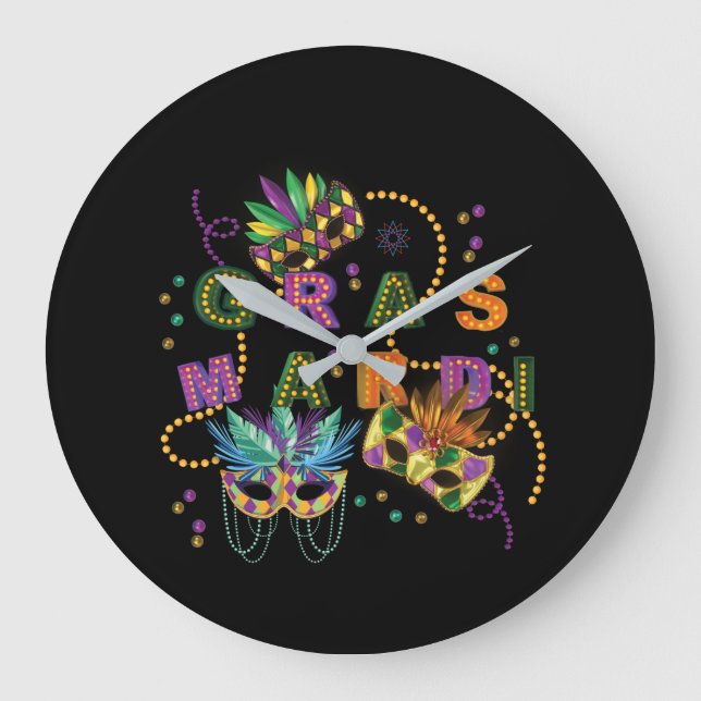 Modern Mardi Gras Große Wanduhr (Vorderseite)