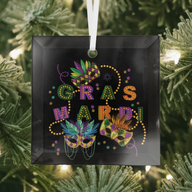 Modern Mardi Gras Ornament Aus Glas (Insitu)