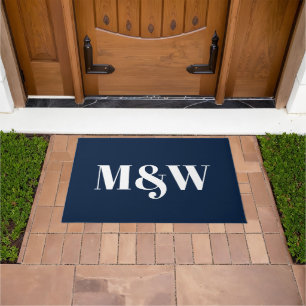 Modern marineblastige, weiße Pärchen-Monogramm-Ini Fußmatte