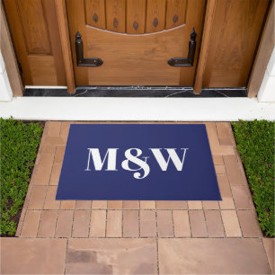Modern marineblau, weiß, monogramm fußmatte