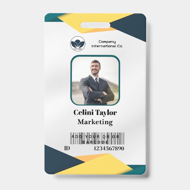 Modern Marketing Portrait ID Card (grün & gelb) Ausweis (Vorderseite)