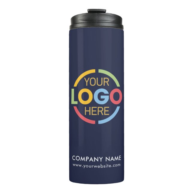 Modern markiertes Navy Blue Company Business Logo Thermosbecher (Vorderseite)