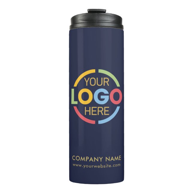 Modern markiertes Navy Blue Company Business Logo Thermosbecher (Vorderseite)