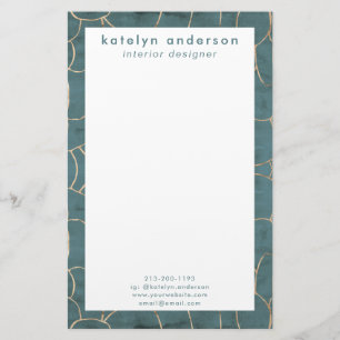 Modern Marmor Gold Gemstone Aquamariner Innenarchi Briefpapier