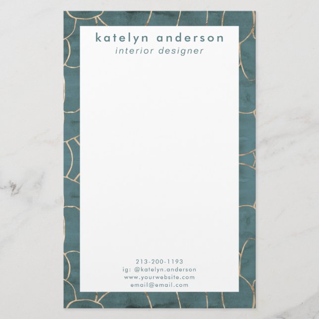 Modern Marmor Gold Gemstone Aquamariner Innenarchi Briefpapier (Vorderseite)