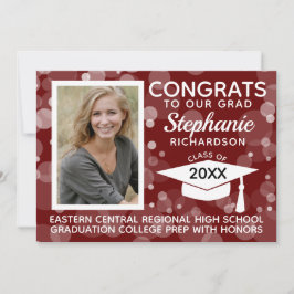 Modern Maroon Bokeh Bubbles Foto Abschluss Einladung