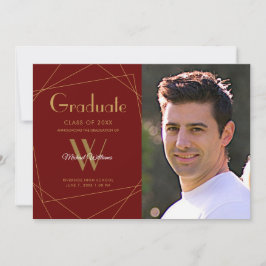 Modern Maroon Foto Monogram Geometric Abschluss Ankündigung