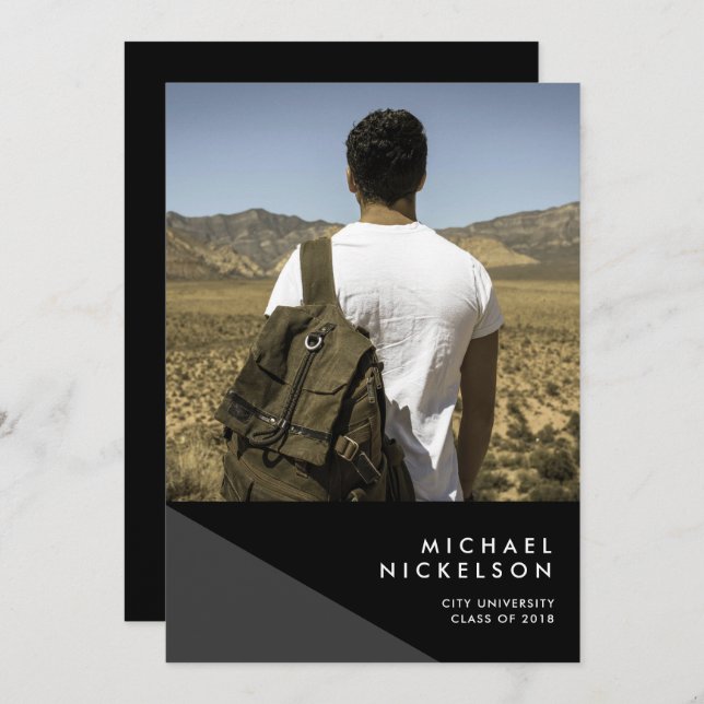 Modern Maskuline Foto Graduation Party Einladung (Vorne/Hinten)