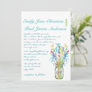 Modern Mason Jar Aqua Pink Limone Hochzeit Einladung