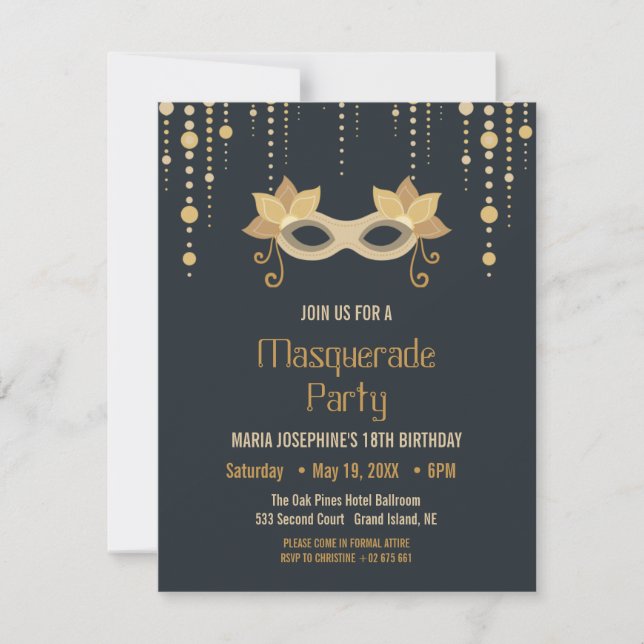 Modern Masquerade Geburtstagsparty Einladung (Vorderseite)