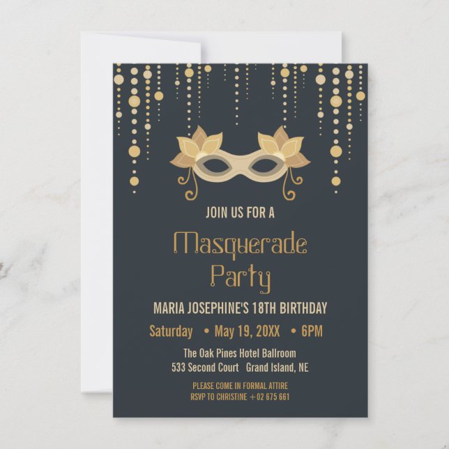 Modern Masquerade Geburtstagsparty Einladung (Vorderseite)