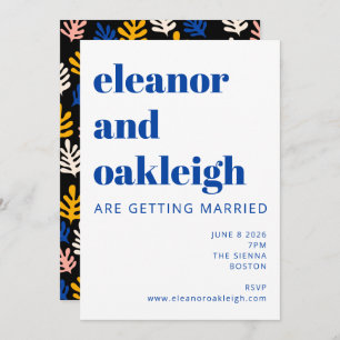 Modern Matisse Botanical Blue Black Wedding Einladung