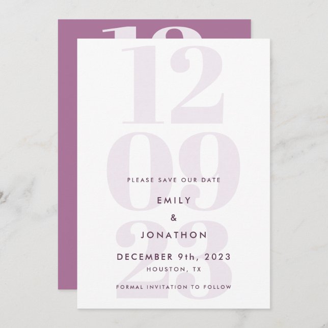 Modern Mauve Date Typografie Save The Date (Vorne/Hinten)