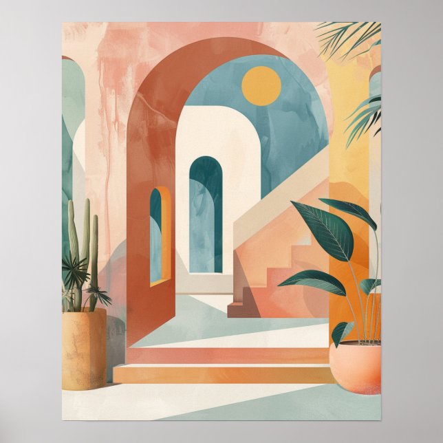 Modern Mediterranean Boho Arch Wall Art Print Poster (Vorne)