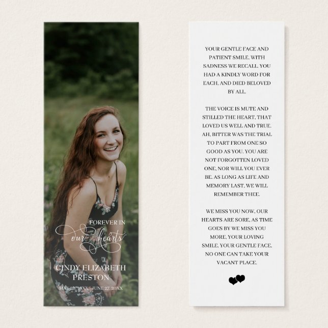 Modern Memorial Foto Funeral Poem Bookmark (Vorne & Hinten)