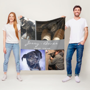 Modern Memorial Pet Foto Collage Grau Fleecedecke