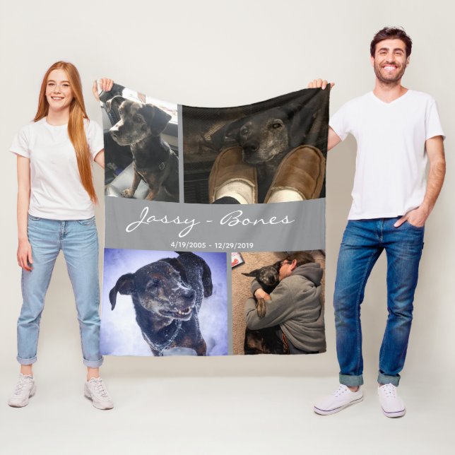 Modern Memorial Pet Foto Collage Grau Fleecedecke (Beispiel)