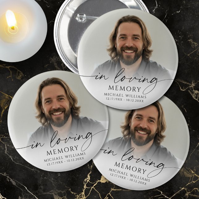 Modern Memorial Photo In Loving Memory Keepsake Button (Von Creator hochgeladen)