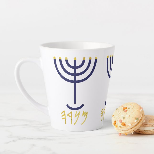 Modern Menorah Paleo Hebrew Blue Gold Milchtasse (Beispiel)