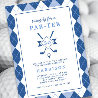 Modern Mens 30. Geburtstag Raute Blue Golf Einladung