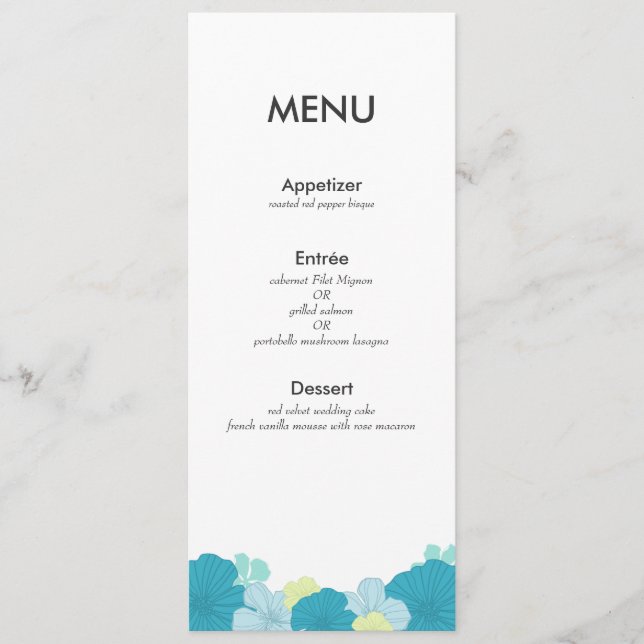 Modern Menu Card // Lush Tropics // Blue Menükarte (Vorderseite)