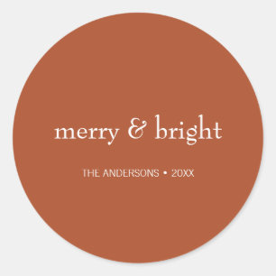 Modern Meran & Bright Terracotta Weihnachtsfeierta Runder Aufkleber