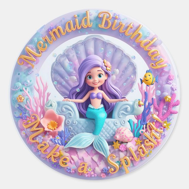 Modern Mermaid Birthday Stickers - Danke für Maki (Vorderseite)