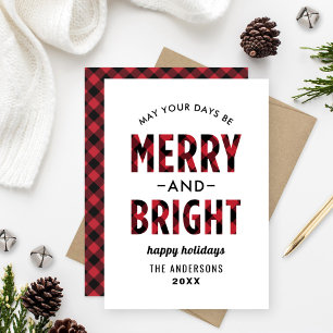 Modern Merry and Bright Red Buffalo Plaid Feiertagskarte
