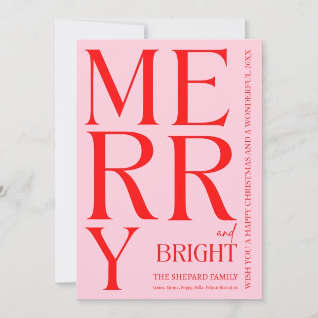Modern Merry and Bright Red Pink 2025 Weihnachten (Vorderseite)