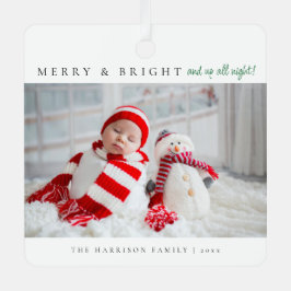 Modern Merry & Bright Birth Stats Photos Ornament Aus Metall