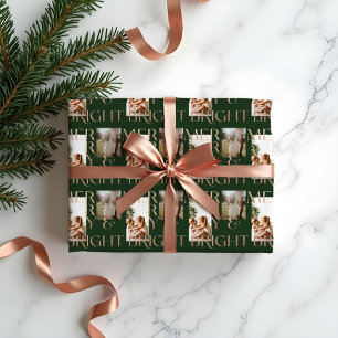 Modern Merry Bright Bold Typografy 2 Foto Green Geschenkpapier