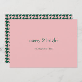 Modern Merry & Bright Christmas Green & Pink Feiertagskarte