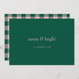 Modern Merry & Bright Christmas Green & Pink Feiertagskarte