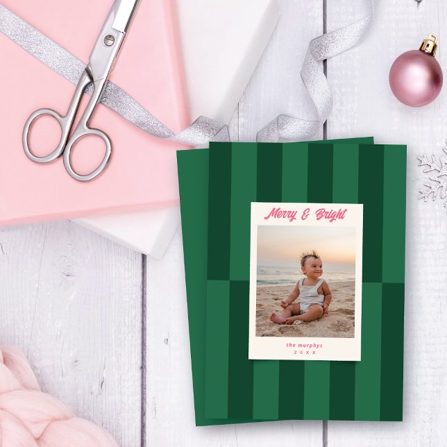 Modern Merry & Bright Green Stripes Weihnachten (Von Creator hochgeladen)