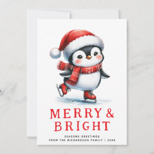 Modern Merry Bright Ice Skaten Penguin Weihnachten