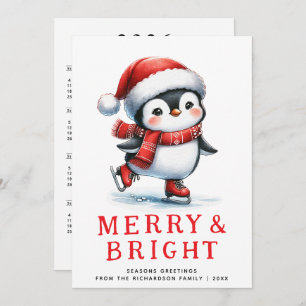 Modern Merry Bright Ice Skaten Penguin Weihnachten