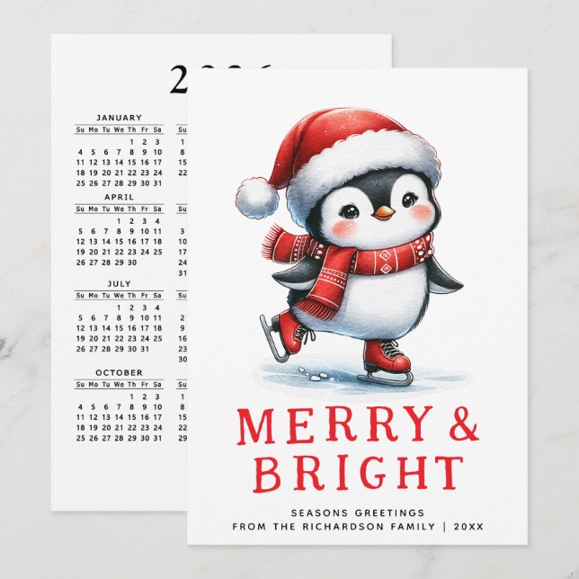 Modern Merry Bright Ice Skaten Penguin Weihnachten (Vorne/Hinten)