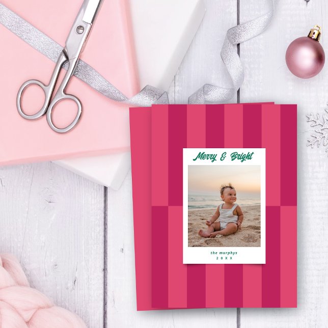 Modern Merry & Bright Pink Streifen Weihnachten (Von Creator hochgeladen)