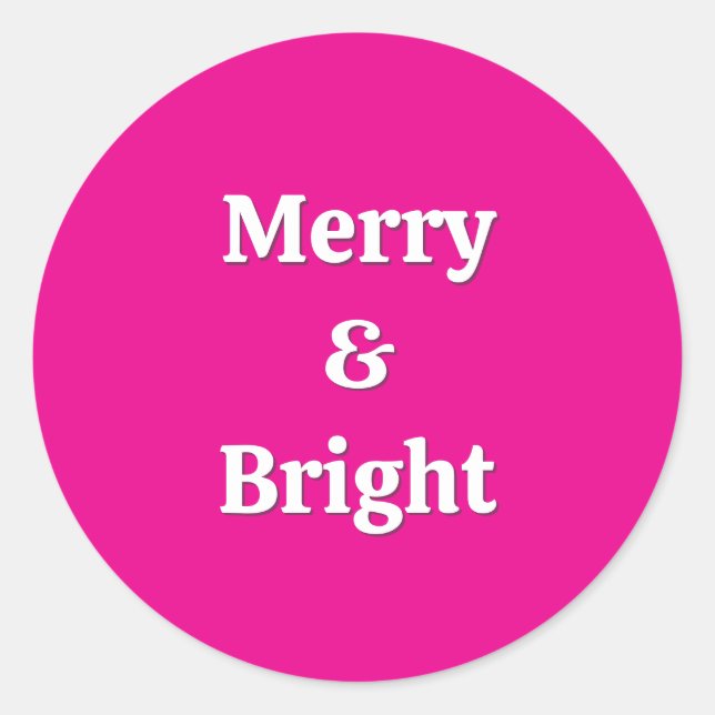 Modern Merry & Bright Pink Weihnachten Runder Aufkleber (Vorderseite)